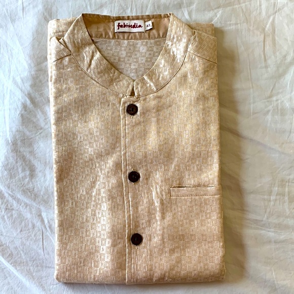 Fabindia Cream Mens Bandi Silk Blend Nehru Overcoat Size 42 - Picture 2 of 5